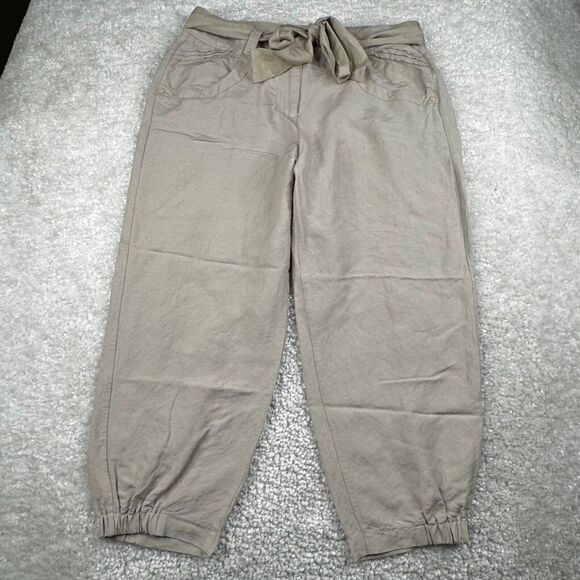 Sandro Linen Blend Barrel Drawstring Pants Beige - Picture 1 of 10